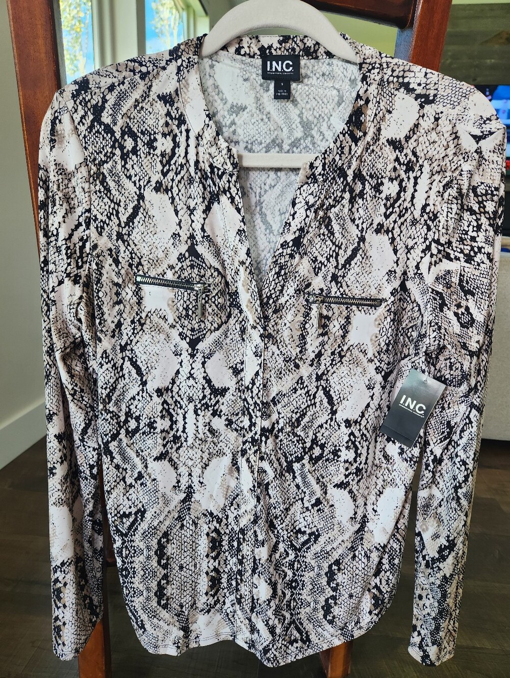 INC International Concepts Snake-Print Blouse in Neutral Black & Cream - NWT